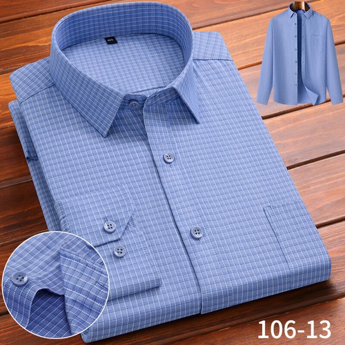Mens Dress Shirts Long Sleeves Formal Business No Iron Plaids Casual Shirts Tops - Picture 6 of 18