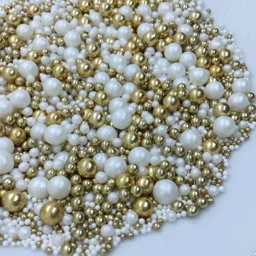 Metallic Gold White Cupcake Sprinkles Bubbles Cake Decorations Pearls Toppers
