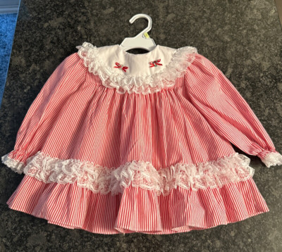 Bryan & Co baby girls toddlers dress red white striped sz 24 mos collar lace USA