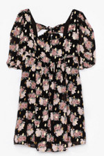Nasty Gal Summer Days Floral Mini Dress Black UK 12