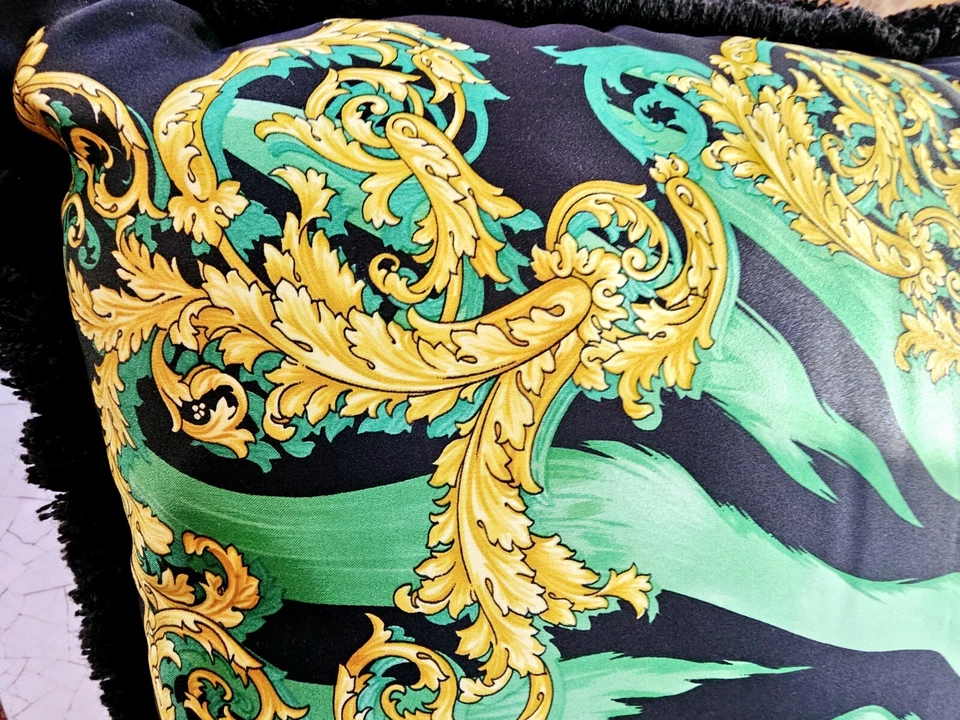 Versace атласная шелковая подушка зеленый/золотой/черный ручной работы изысканный редкая - Изображение 3 из 3