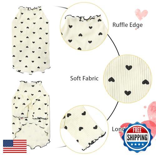Yaopelky Pet Clothes for Small Dogs Cat Summer Fall Heart Print Shirt Stretch - Afbeelding 2 van 5
