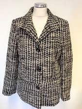 Bnwt Eastex Black & Grey Wool Mix Tweed High Neck Long Sleeved Jacket Size 12