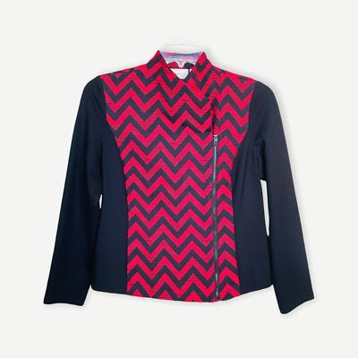 Chicos Red Black Chevron Zip Up Jacket Size 0/Small