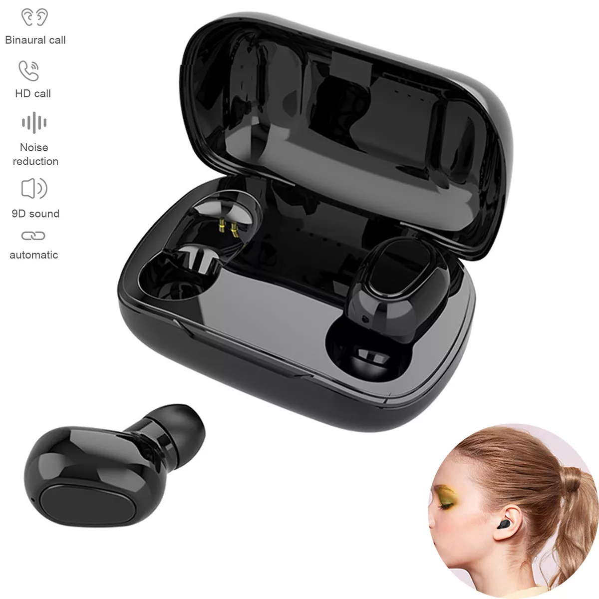 Wireless Stereo Earphones Mini Bluetooth Earbuds Headset with Charging Box