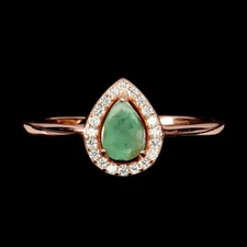 925 Sterling Silver Ring Pear Emerald 6x4mm Natural Gemstone Jewelry Size 7