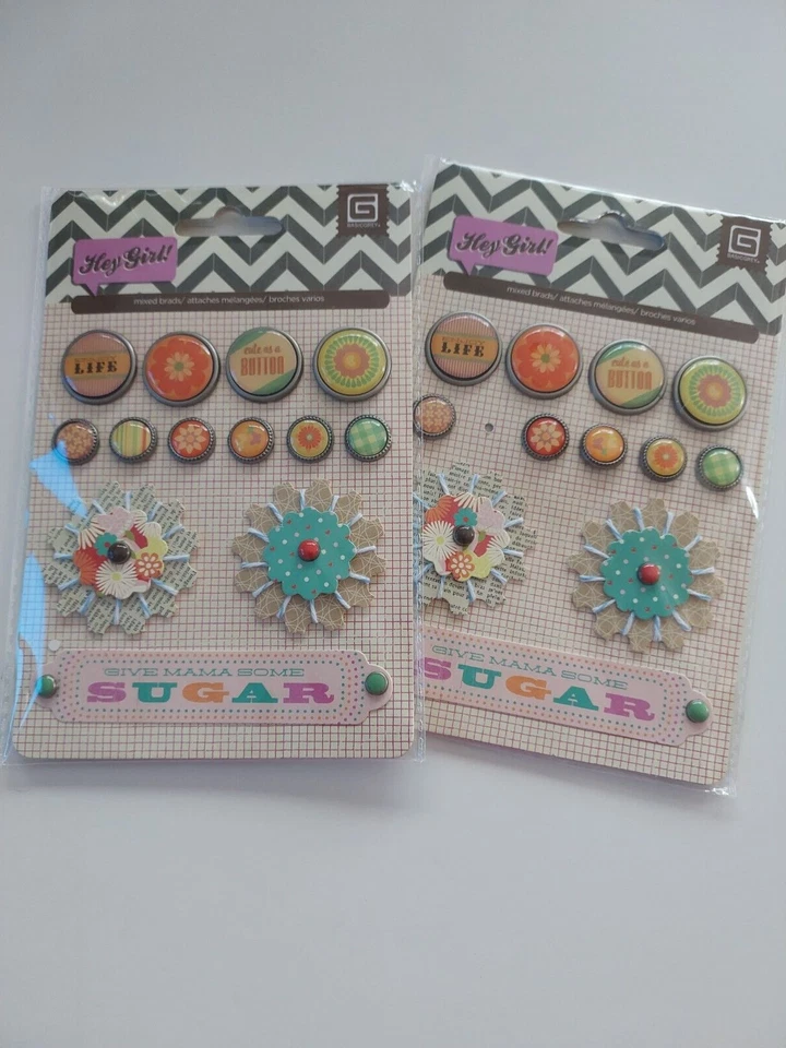 SCRAPBOOK embellishment lot of 6, labels, brads, tags, journaling die cut craft - Image 2 of 4