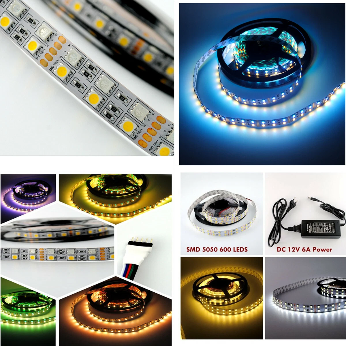 LED Strip Lights RGBW Cool white 12V 5M SMD2835 Cuttable Flexible LED Tape  Light