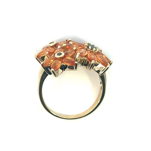14K Yellow Gold Marquise Shaped Natural Orange Gemstone Ring Size 7 - Picture 4 of 9