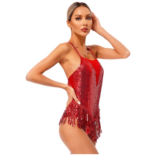AU Womens Tuxedo Jazz Latin Dance Costume Sequins Tassels Leotard Jumpsuit Dress - Picture 105 of 173