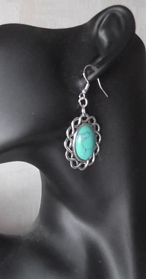 boucles d'oreilles femmes ovales fausses turquoises pendantes - Photo 1/2