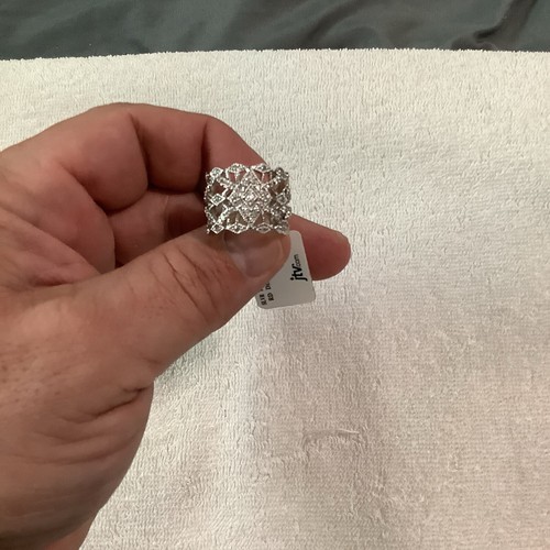 Beautiful Antique Style Clear Crystal Brass Silvertone Wide Band Ring Size 6.75 - Picture 5 of 9