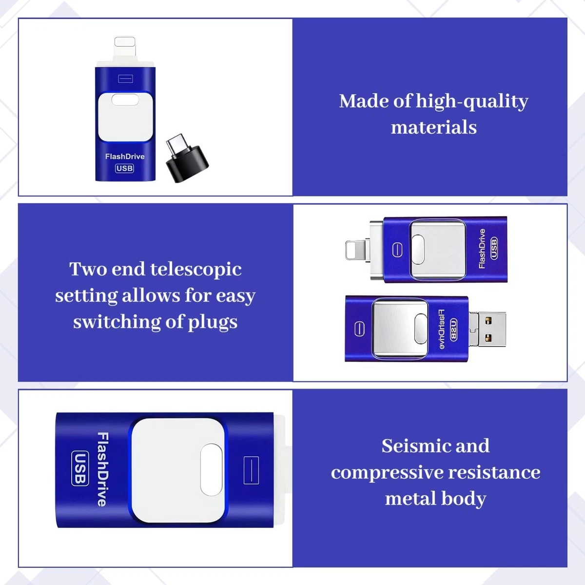 4 in 1 USB Flash Drive, 2TB USBDrives, USB Memory Stick, Slim Slide Phone Memory