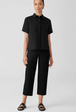 EILEEN FISHER Washable Stretch Crepe Straight Pants Cropped Women's Medium Black