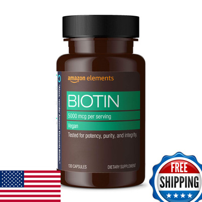 Amazon Elements Biotin 5000 mcg Vegan 130ct Hair Skin Nails Supplement