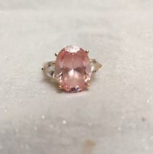  Sterling Silver Gold Plated Ring with Pink Gemstone SIZE 8