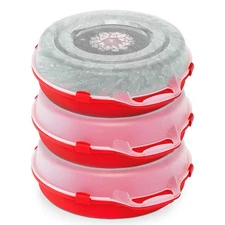 Homz 24 Inch Seasonal Holiday Christmas Plastic Wreath Storage Box, Red Set of 3