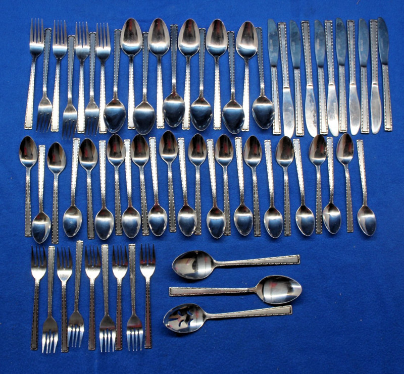 65 piece Stanley Roberts Stainless Flatware Serves 7 with 3 Serving Spoons