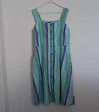 TALBOTS BEACHCOMBER STRIPED MIDI DRESS BLUE GREEN FAUX BUTTONS POCKETS SIZE 12