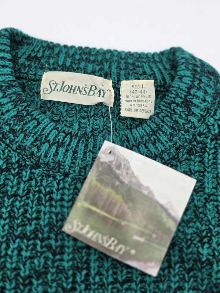 Suéter pescador vintage St. Johns Bay malha pesada verde feminino médio robusto algodão - Imagem 4 de 4