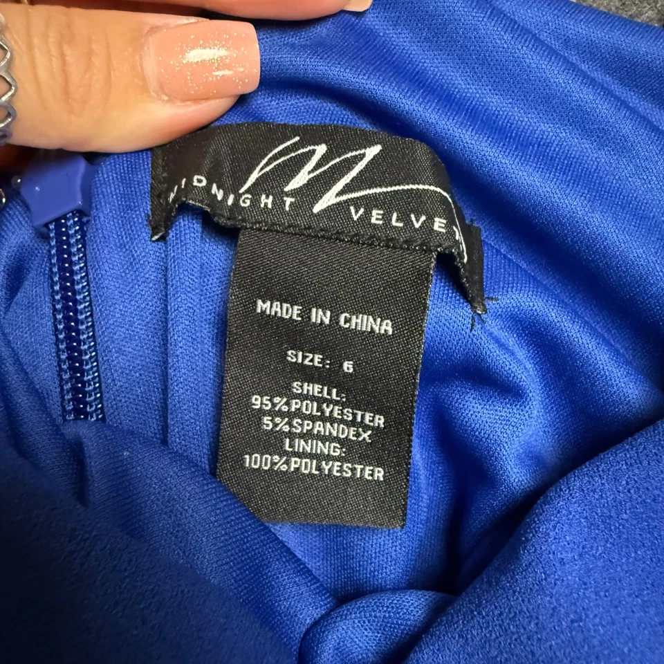 Midnight Velvet Royal Blue Long Bishop Sleeve Ruched Bodycon Dress - Image 2 of 4