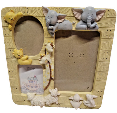 Baby Noah's Ark 3 Opening Photo Frame Elephants Giraffes, Resin Nursery Decor