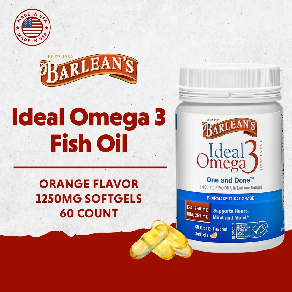 Suplemento de aceite de pescado Barlean's Ideal Omega 3 1000 mg cápsulas blandas farmacéuticas G... Foto 2 de 4