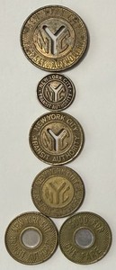 6 NYC Subway Transit Token Lot Aqueduct JUMBO Large Small Y Cut-Out Bullseye SJD