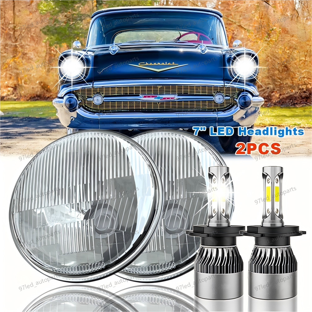 Pair 7inch Round Led Headlights Lamp for Chevy Bel Air 1955 1956 1957