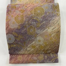Obi FUKURO OBI Good Condition Masterpiece Flower Fan Gold and Silver Thread Foil