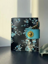 Flower leather notebook cover A7 6 rings mini wallet, Mini Planner Binder.