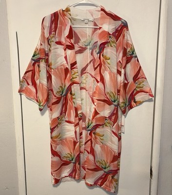 NWT Chico s Cardigan Sweater Lily Floral SR Midi Bahamian Pink Size 2 Large