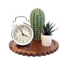 Small Wooden Decorative Tray,10 Inch round Acacia Scalloped Tray for Coffee Tabl