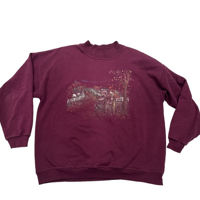 Vintage Northern Reflections Mock Neck Sweatshirt Women's Xl Burgundy Sheep Farm