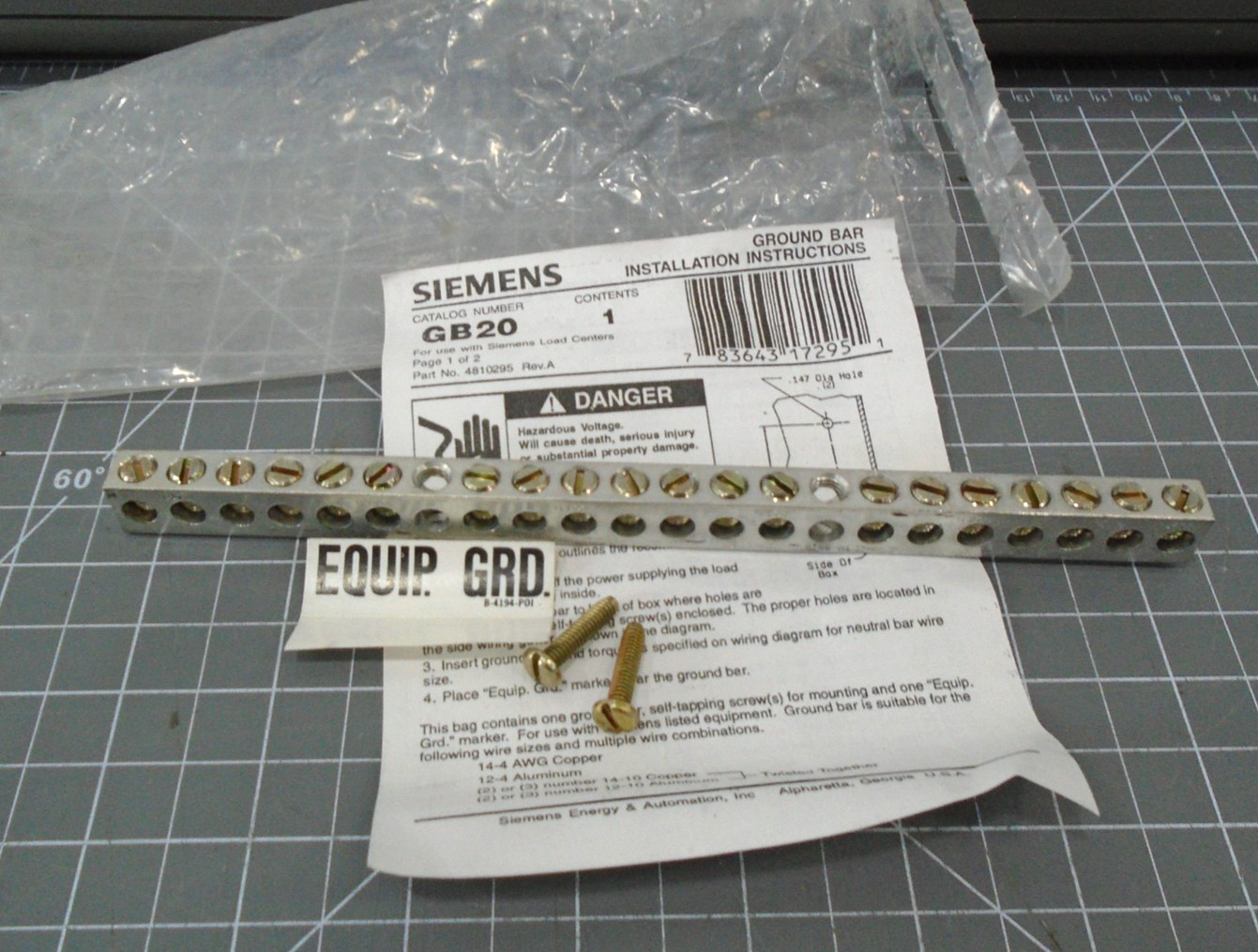 NEW Siemens GB20 Panel Grounding Bar Kit 20 Terminal Load Center