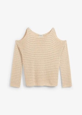 Boxy-Pullover mit Cut-Outs Gr. 48/50 Kieselbeige Damen Strickpullover Neu
