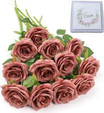 Silk Dusty Rose Artificial Flower Bouquet - 12 Long Stem Roses for Events