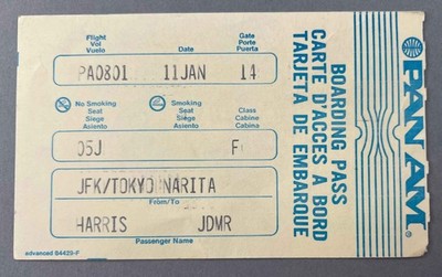 Pan Am First Class Bordkarte Fluggesellschaft New York JFK - Tokyo Narita PA0801