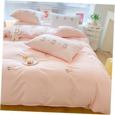 Cotton Duvet Cover Queen Size, 3D Embroidery Queen Full/Queen Flowers Pink