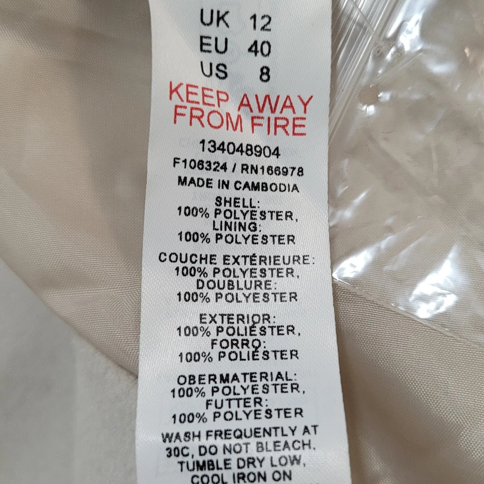 ASOS Design Beige Classic Double Breasted Buttoned Lined Long Pea Coat Size 8 - Image 4 of 4