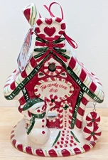 NEW Blue Sky Clayworks Christmas CANDY CANE SHOPPE Tea Light Candle House NWT