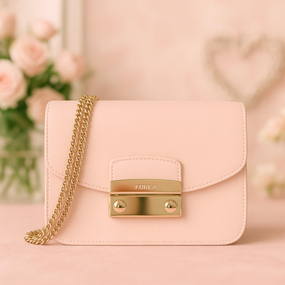 NEW FURLA Julia Magnolia Pink Saffiano Leather Mini Chain Shoulder