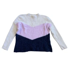 JUST Female Herle Knit Sweater Wool Alpaca Chevron Lavender Frost L Retro Soft