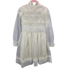 Vtg JC Penny Girls Ivory Lace Trimmed Organza Party Dress Size 7 Communion