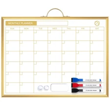 Monthly Calendar Whiteboard - 12"X16"Double-Sided Magnetic Dry Erase with Gold