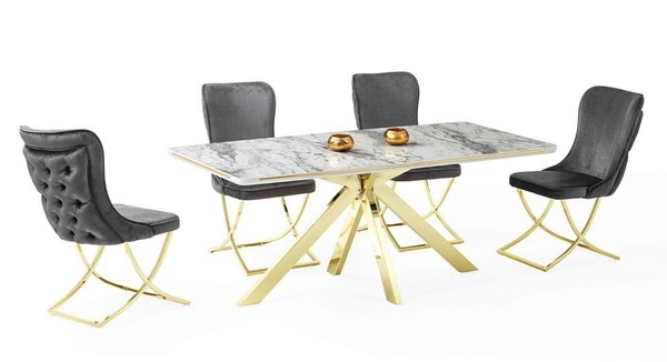 Hochwertig Esszimmer Set Grau Garnitur Tisch 4X StüHle Design Modern MöBel-image