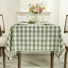 Outdoor Checkered Tablecloth Rectangle, Waterproof Linen Cotton Gingham Table...