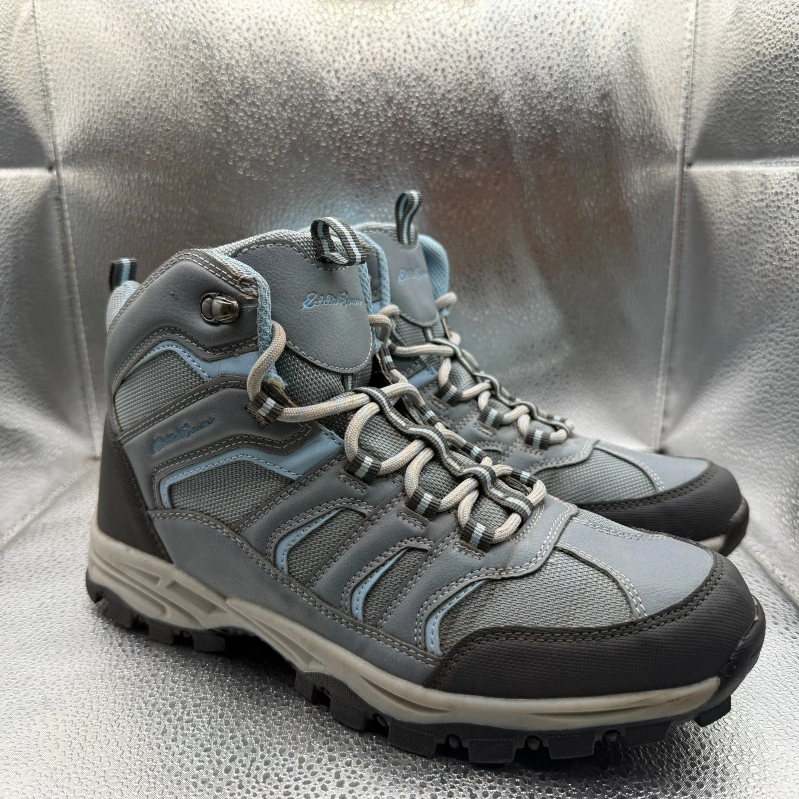 Size 9.5 Eddie Bauer Williamette Gray Blue Mens Mid Top Trail Hiking Boots