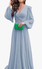 Stunning Bridesmaid Blue Long Sleeve Maxi Dress Size 10 Rrp £54.99