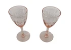 Vtg 2 Pink Depression Etched Flower Cordial Pedestal Glasses